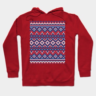 Knitting Xmas Blue Red Patchwork Hoodie